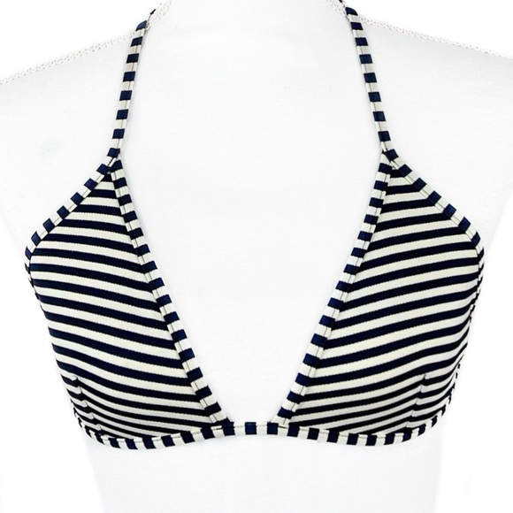 Tory Burch Navy Blue & Off-White Nautical Classic Preppy Triangle Bikini Top S - Picture 4 of 5